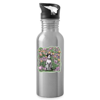 Illustration d’un chat sphynx parmi les fleurs - Gourde avec paille intégrée - argent clair - Droite