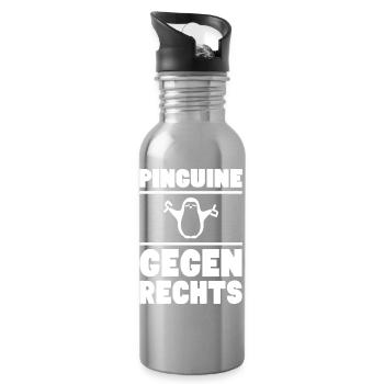 Pinguine gegen rechts / weiß - Trinkflasche mit integriertem Trinkhalm - Lightsilver - Rechts
