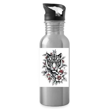 The Tiger never sleeps - Water bottle with straw - silver - Right