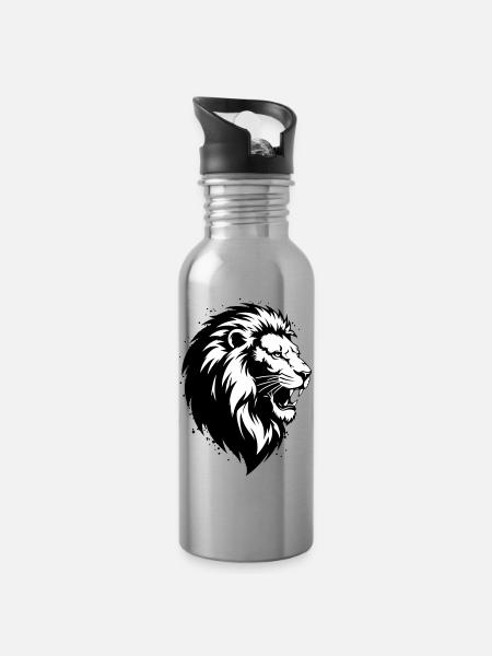 Verrückter Leon - Trinkflasche mit integriertem Trinkhalm - Lightsilver