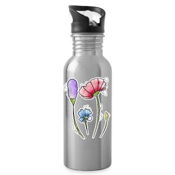 Blumen - Trinkflasche mit integriertem Trinkhalm - Lightsilver - Rechts
