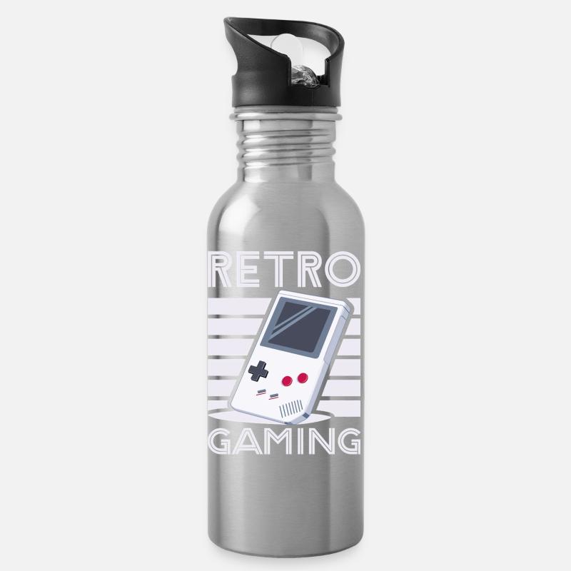 Retro Gaming 1 von Helfspawn - Trinkflasche mit integriertem Trinkhalm - Lightsilver