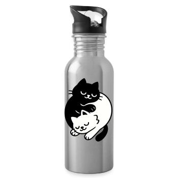 Ying-Yang Cats #2 - Water bottle with straw - silver - Right