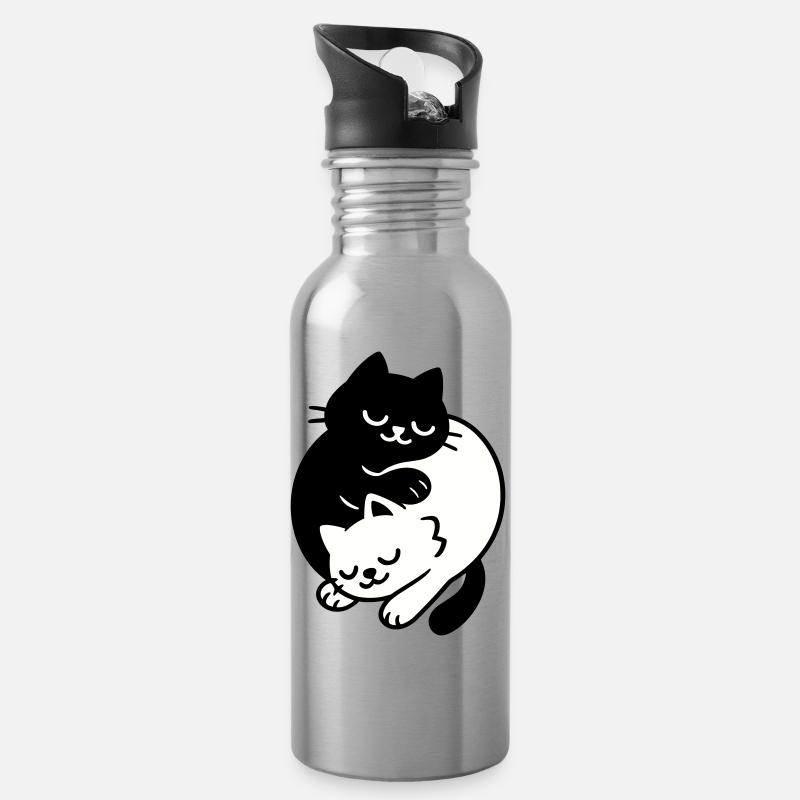 Ying-Yang Cats #2 - Water bottle with straw - silver