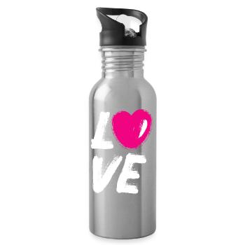 Love Love Heart Pink Wedding Comic Brush J’adore - Gourde avec paille intégrée - argent clair - Droite