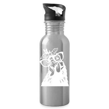 Drôle de poulet avec bandana Art - Gourde avec paille intégrée - argent clair - Droite