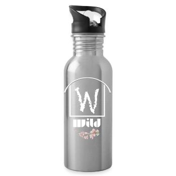 Whimsical Floral Letter W Design - Water bottle with straw - silver - Right