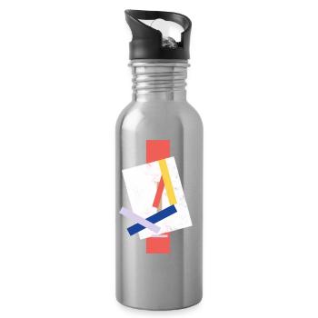 Abstrakte Farbblock Muster verzerrtes Gesicht - Trinkflasche mit integriertem Trinkhalm - Lightsilver - Rechts
