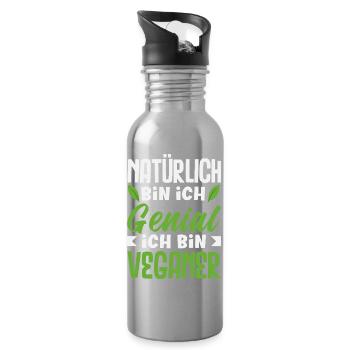 Attention I'm Vegan Funny Vegan Gift - Water bottle with straw - silver - Right