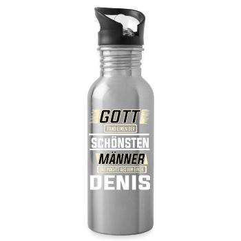 Denis, le plus bel homme, façonné par Dieu Design - Gourde avec paille intégrée - argent clair - Droite