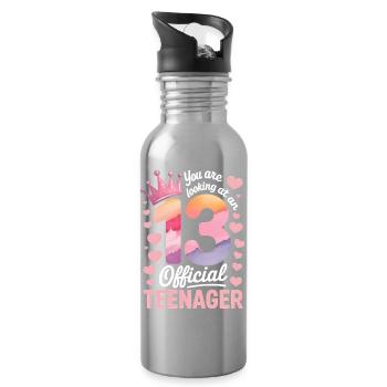13th birthday teenager gift - Water bottle with straw - silver - Right