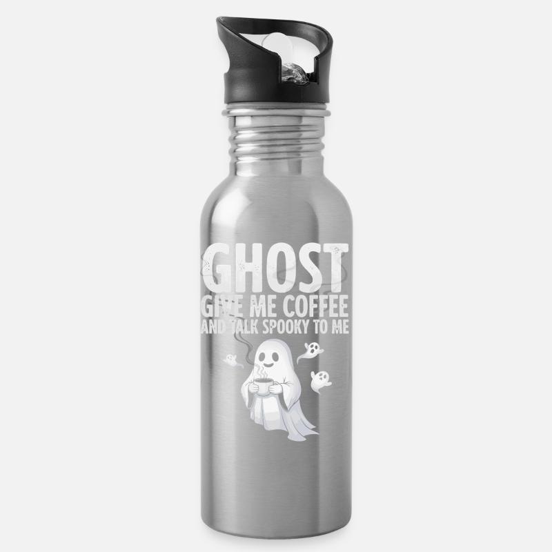 Spooky Coffee Ghost Illustration - Water bottle with straw - silver