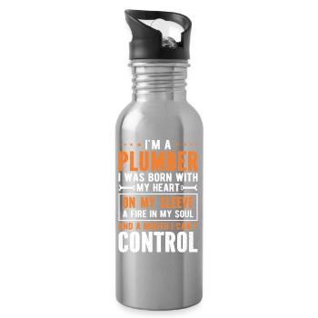 Funny Plumber Quote Design - Water bottle with straw - silver - Right