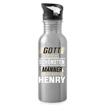 Henry der schönste Mann von Gott geformt Design - Trinkflasche mit integriertem Trinkhalm - Lightsilver - Rechts