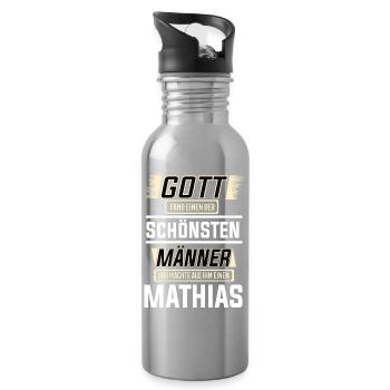 Mathias der schönste Mann von Gott geformt Design - Trinkflasche mit integriertem Trinkhalm - Lightsilver - Rechts