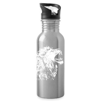 Majestic lion head in black and white - Water bottle with straw - silver - Right
