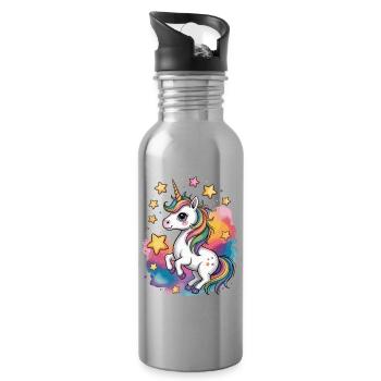 Licorne colorée avec des étoiles et un arc-en-ciel - Gourde avec paille intégrée - argent clair - Droite