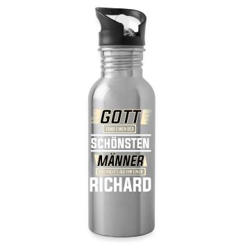 Richard der schönste Mann von Gott geformt Design - Trinkflasche mit integriertem Trinkhalm - Lightsilver - Rechts