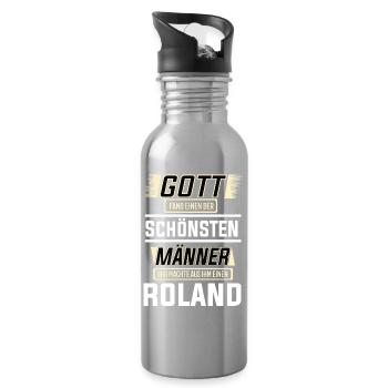 Roland the Most Beautiful Man Shaped by God Design - Water bottle with straw - silver - Right