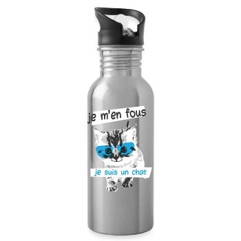 Cat Humor Geek Cute Funny Phrase - Water bottle with straw - silver - Right