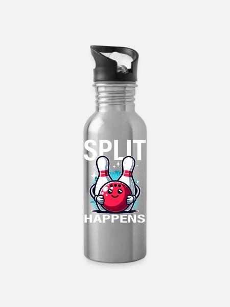 Split kommt Bowling-Freude - Trinkflasche mit integriertem Trinkhalm - Lightsilver
