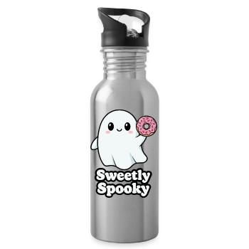 Cute Haunted Ghost with Donut - Water bottle with straw - silver - Right