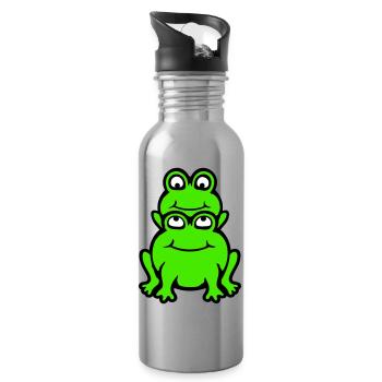 Frosch Kind Familie Papa Mama Huckepack Vatertag - Trinkflasche mit integriertem Trinkhalm - Lightsilver - Rechts