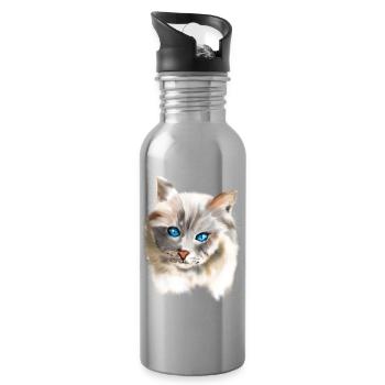Blue Eyes Cat - Water bottle with straw - silver - Right