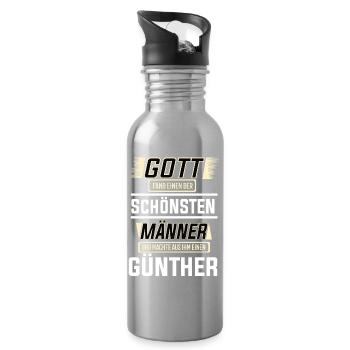 Günther the Most Beautiful Man Shaped by God Design - Water bottle with straw - silver - Right