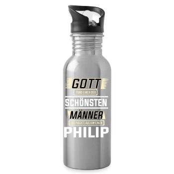 Philip der schönste Mann von Gott geformt Design - Trinkflasche mit integriertem Trinkhalm - Lightsilver - Rechts