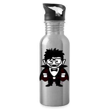 Funny Nerd Vampire with Glasses and Bow Tie - Water bottle with straw - silver - Right
