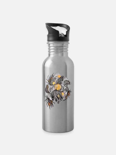 Noir Blossoms Accents d’orange - Gourde avec paille intégrée - argent clair