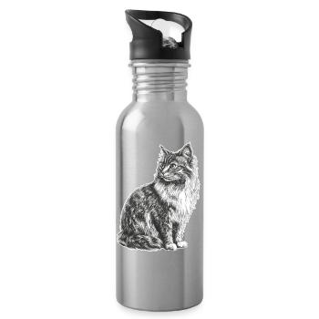 Cat - Water bottle with straw - silver - Right