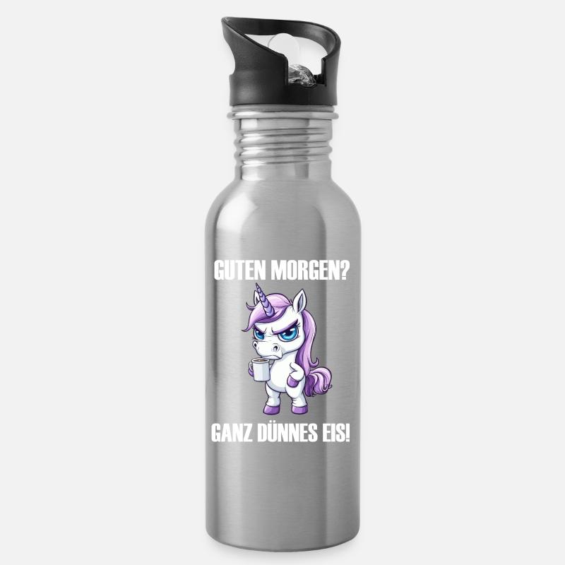 Einhorn Kaffee Morgenmuffel Design - Trinkflasche mit integriertem Trinkhalm - Lightsilver
