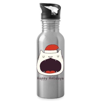 Lustige Weihnachtskatze - Trinkflasche mit integriertem Trinkhalm - Lightsilver - Rechts
