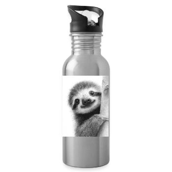 Cute Pencil Style Sloth Black White - Water bottle with straw - silver - Right