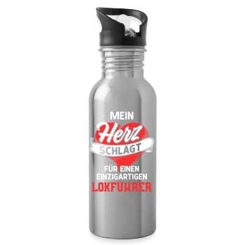 My heart beats for a train driver / train, train - Water bottle with straw - silver - Right