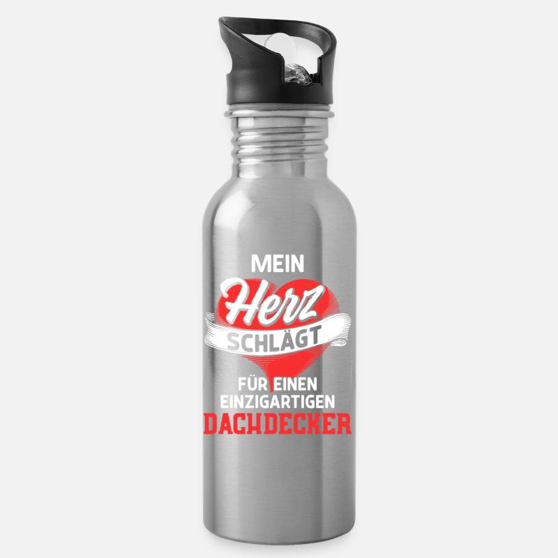 Mein Herz schlägt fürs einen Dachdecker / Spruch - Trinkflasche mit integriertem Trinkhalm - Lightsilver