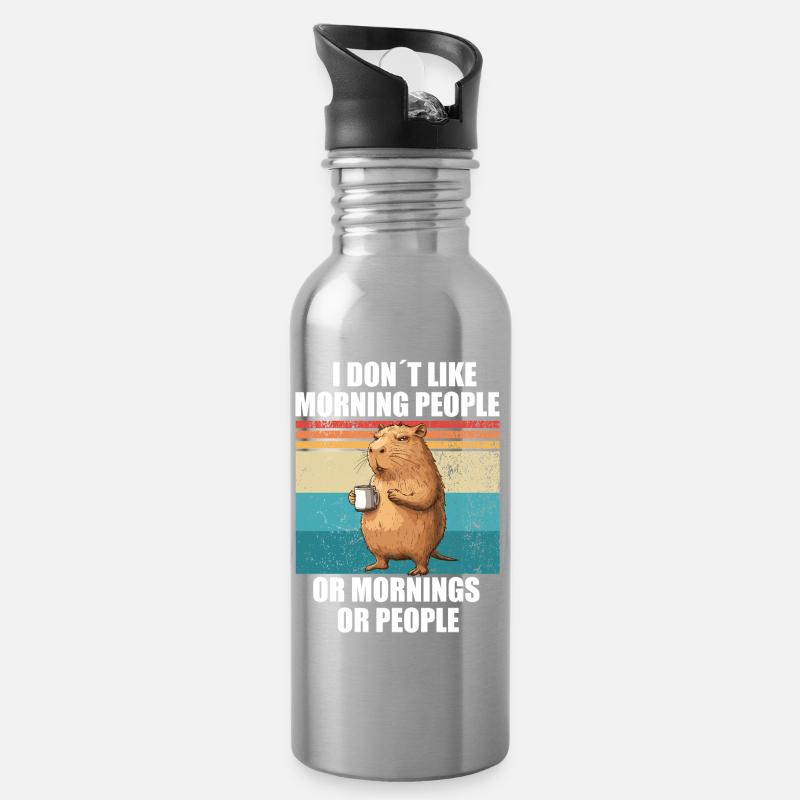 Capybara mit Kaffee I dont like Morning People - Trinkflasche mit integriertem Trinkhalm - Lightsilver