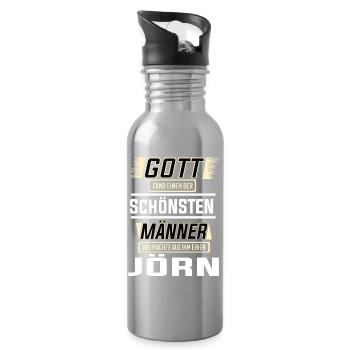 Jörn the Most Beautiful Man Shaped by God Design - Water bottle with straw - silver - Right