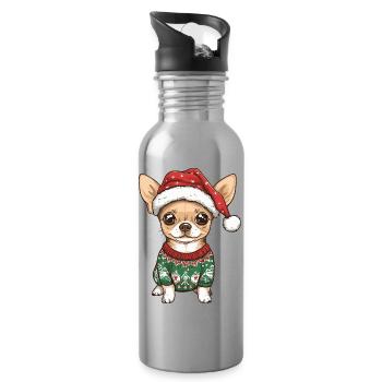 Chihuahua Hund Weihnachten - Trinkflasche mit integriertem Trinkhalm - Lightsilver - Rechts