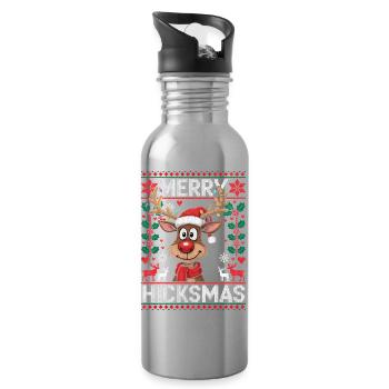 Reindeer Rudolph Red Nose - Christmas Gift - Water bottle with straw - silver - Right