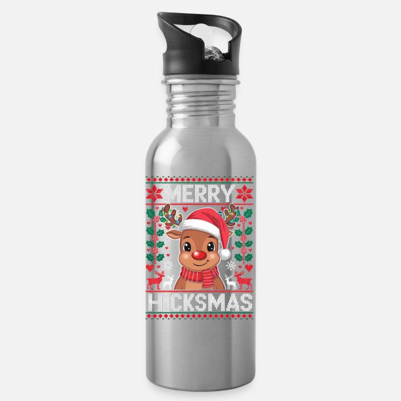 Rentier Rudolph Weihnachten - Trinkflasche mit integriertem Trinkhalm - Lightsilver