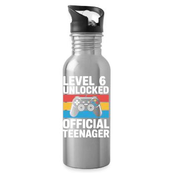Level 6th Unlocked Birthday Gamer Birthday - Water bottle with straw - silver - Right