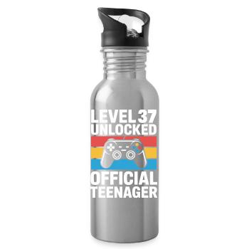 Level37 Freigeschalteter Teenager Retro - Trinkflasche mit integriertem Trinkhalm - Lightsilver - Rechts