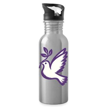 Purple Dove Emblem Olive Branch - Water bottle with straw - silver - Right
