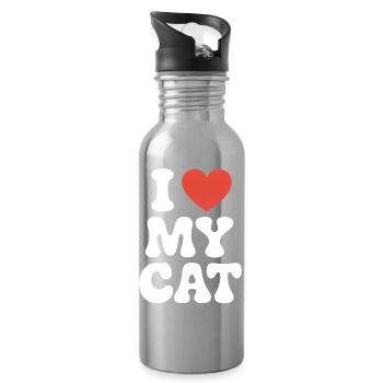 I Love My Cat Ich Liebe Meine Katze - Water bottle with straw - silver - Right