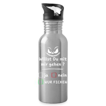 Willst Du mit mir gehen? ja nein nur ... - Trinkflasche mit integriertem Trinkhalm - Lightsilver - Rechts
