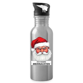 Ich hasse Weihnachten Santa Spruch - Trinkflasche mit integriertem Trinkhalm - Lightsilver - Rechts