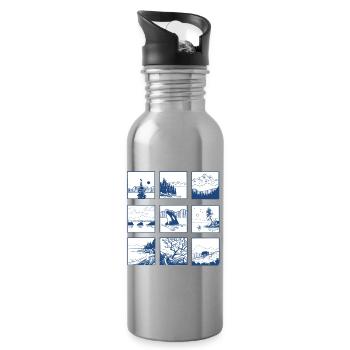 Blaues Landschaftsquartett Line Art - Trinkflasche mit integriertem Trinkhalm - Lightsilver - Rechts